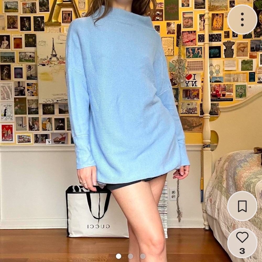 long comfy light blue knit ribbed sweater